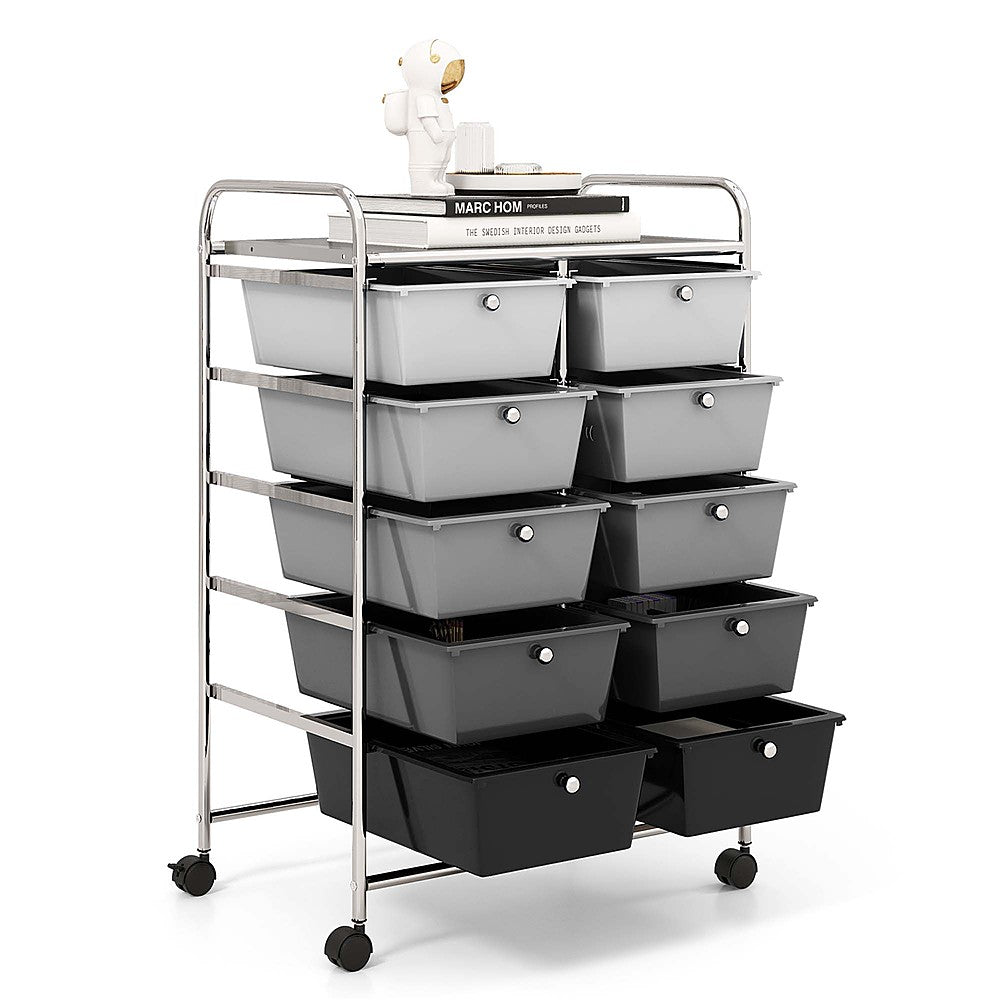 Costway 10-Drawer Storage Cart Utility Rolling Trolley Kitchen Organizer - Black Gradient_9