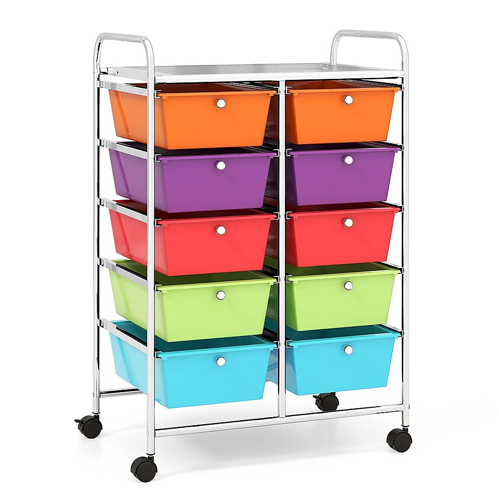 Costway 10-Drawer Storage Cart Utility Rolling Trolley Kitchen Organizer - Multicolor_0