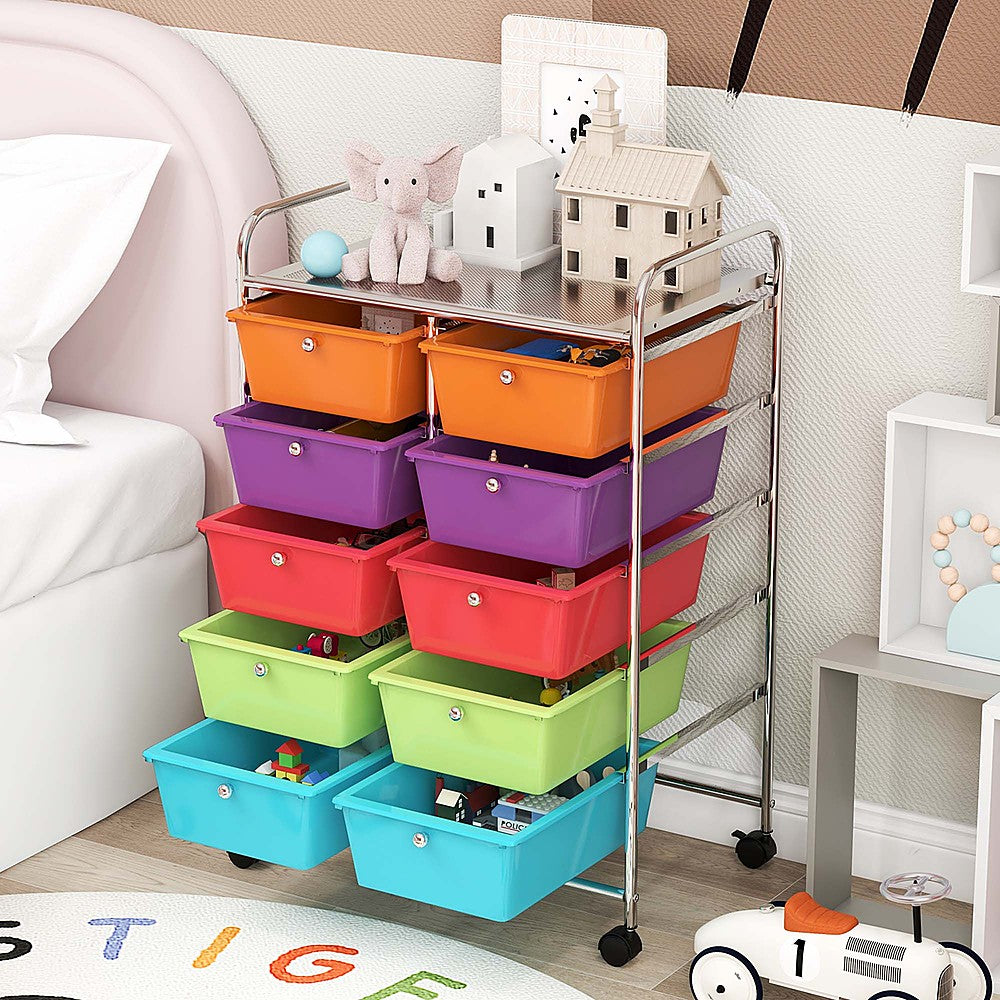 Costway 10-Drawer Storage Cart Utility Rolling Trolley Kitchen Organizer - Multicolor_1