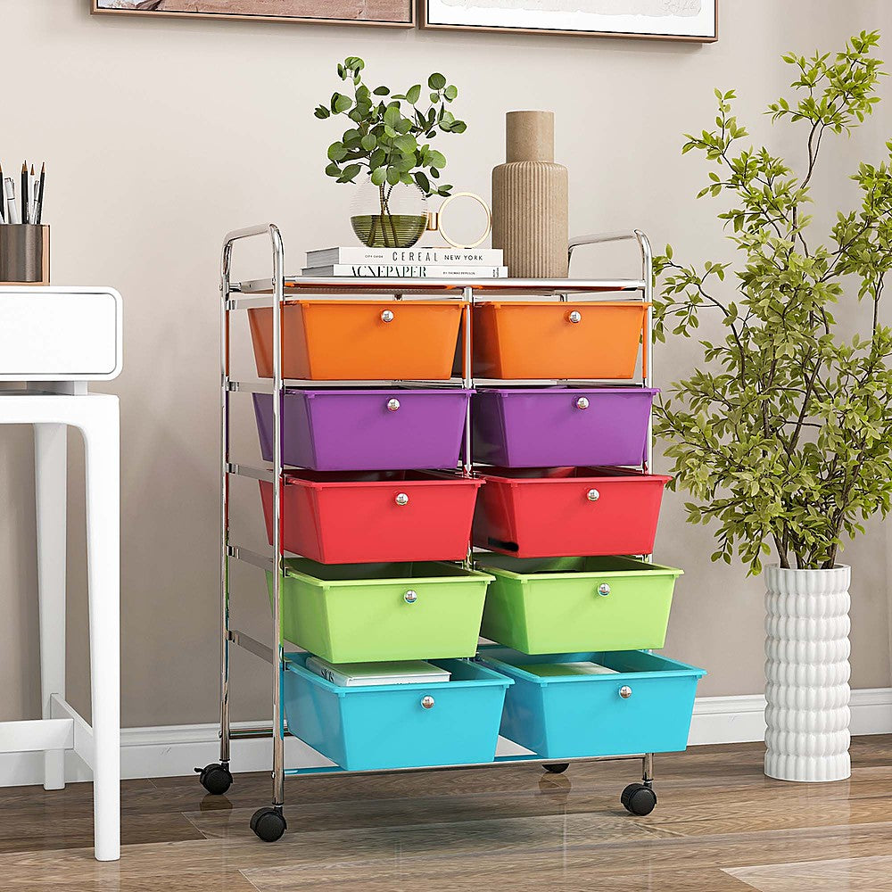 Costway 10-Drawer Storage Cart Utility Rolling Trolley Kitchen Organizer - Multicolor_2