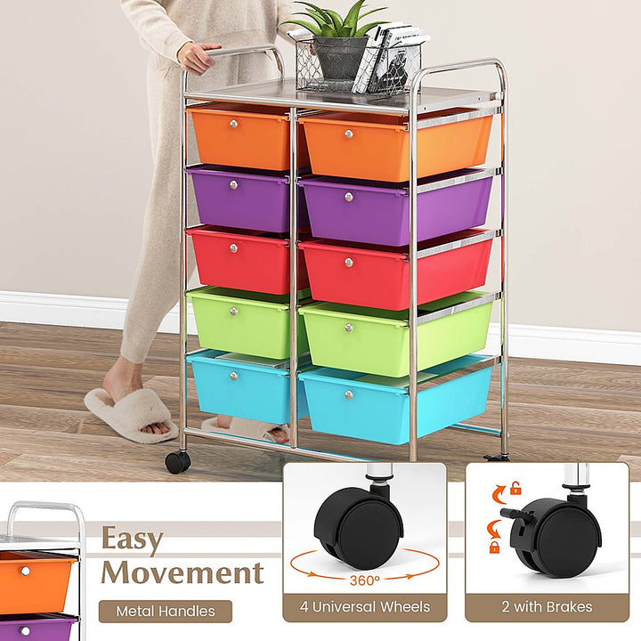 Costway 10-Drawer Storage Cart Utility Rolling Trolley Kitchen Organizer - Multicolor_5