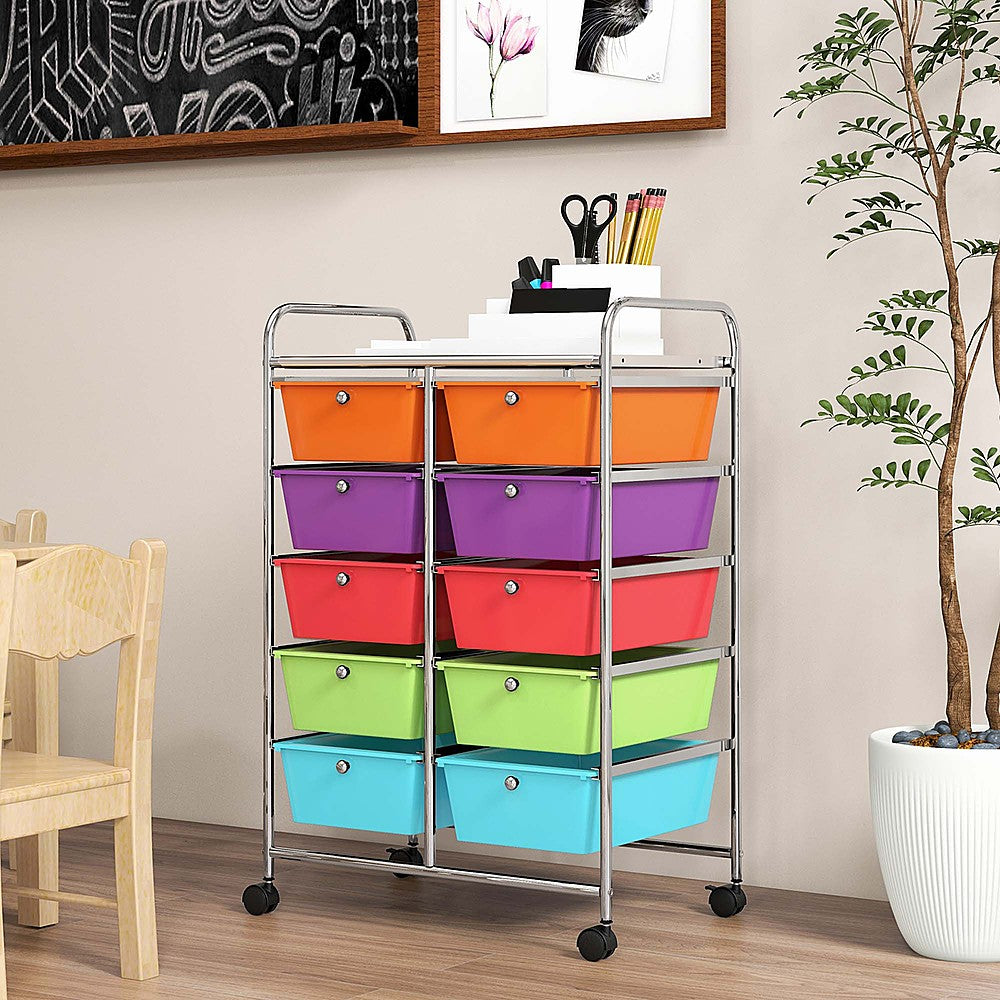 Costway 10-Drawer Storage Cart Utility Rolling Trolley Kitchen Organizer - Multicolor_7