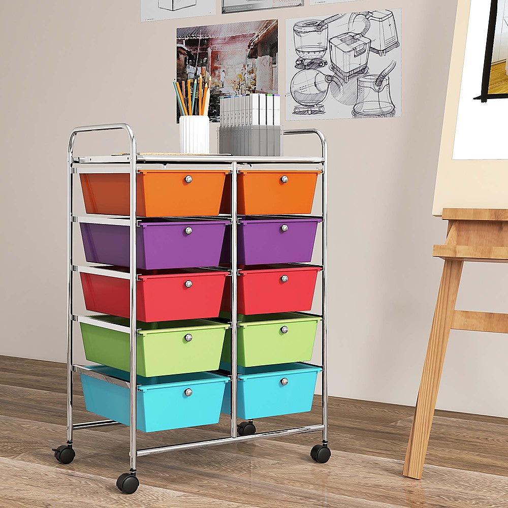 Costway 10-Drawer Storage Cart Utility Rolling Trolley Kitchen Organizer - Multicolor_8