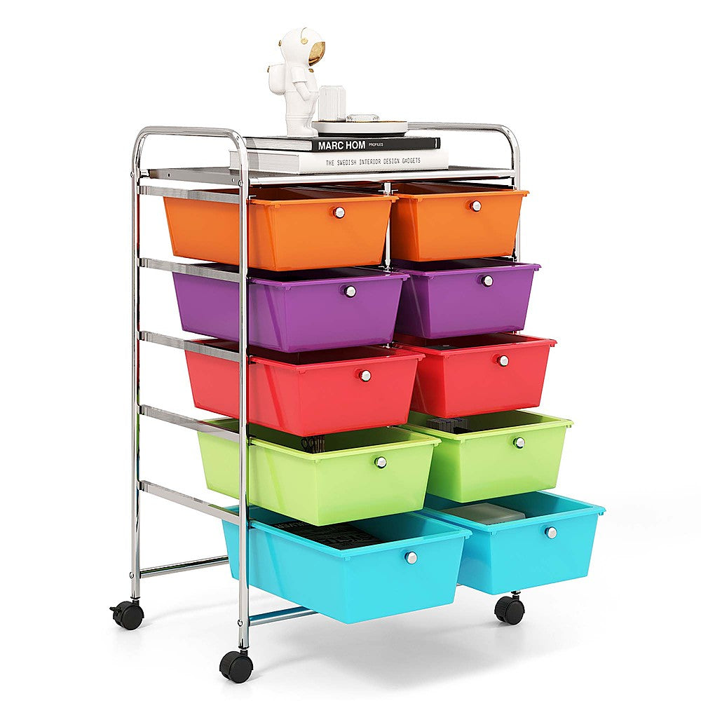 Costway 10-Drawer Storage Cart Utility Rolling Trolley Kitchen Organizer - Multicolor_9