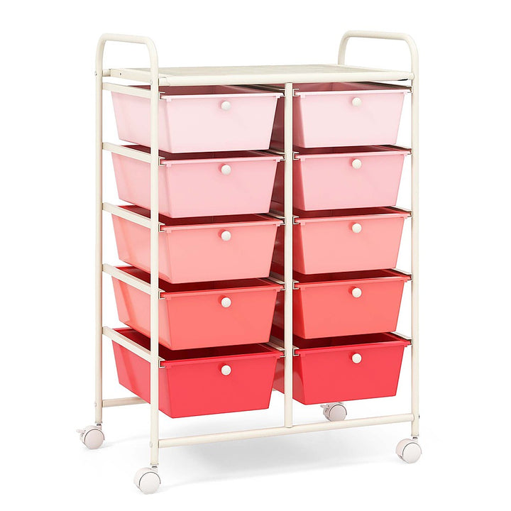 Costway 10-Drawer Storage Cart Utility Rolling Trolley Kitchen Organizer - Gradient Pink_0