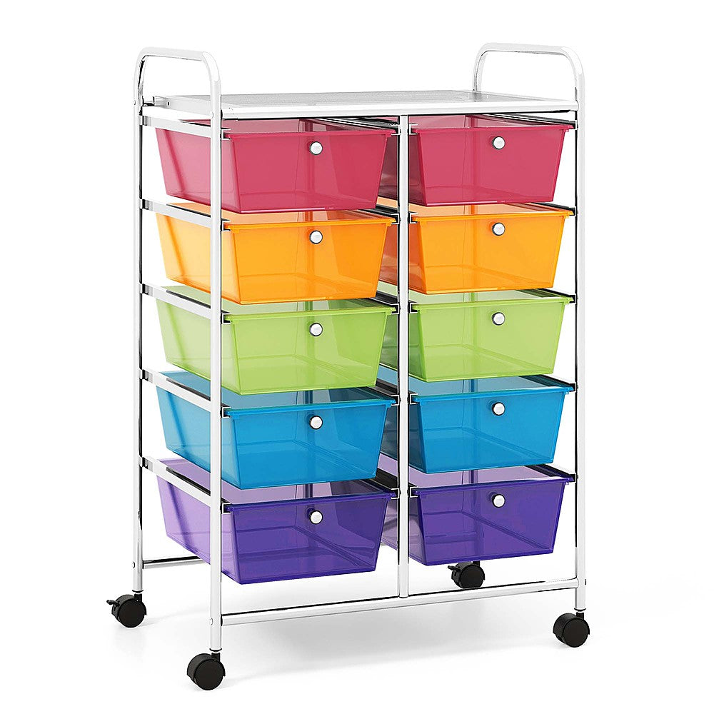 Costway 10-Drawer Storage Cart Utility Rolling Trolley Kitchen Organizer - Rainbow_0