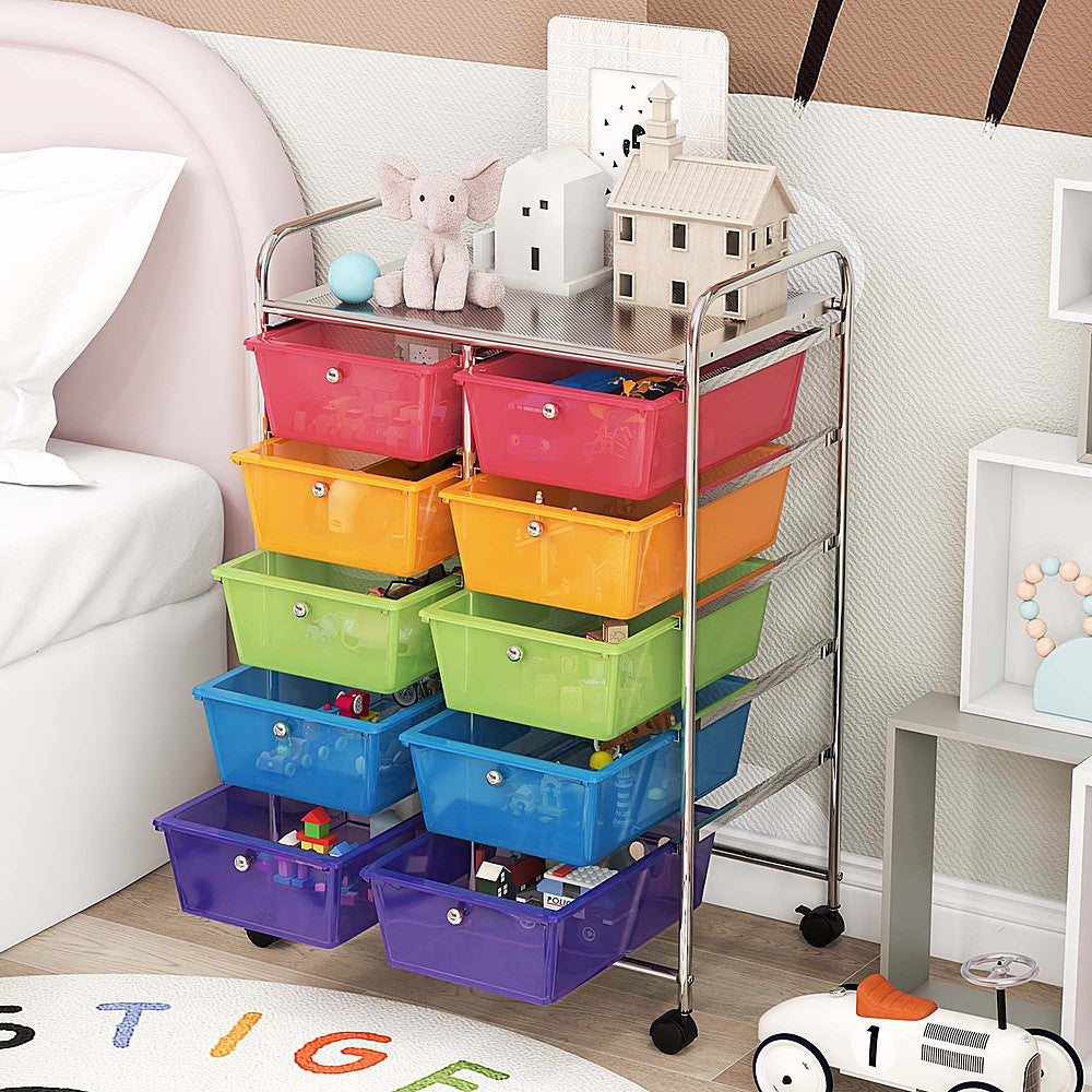 Costway 10-Drawer Storage Cart Utility Rolling Trolley Kitchen Organizer - Rainbow_2