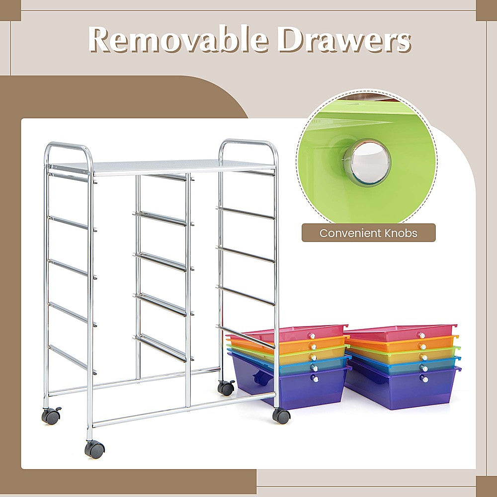 Costway 10-Drawer Storage Cart Utility Rolling Trolley Kitchen Organizer - Rainbow_6