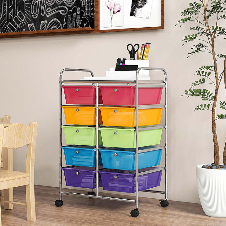 Costway 10-Drawer Storage Cart Utility Rolling Trolley Kitchen Organizer - Rainbow_7