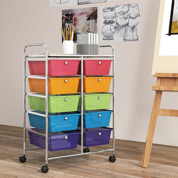 Costway 10-Drawer Storage Cart Utility Rolling Trolley Kitchen Organizer - Rainbow_8