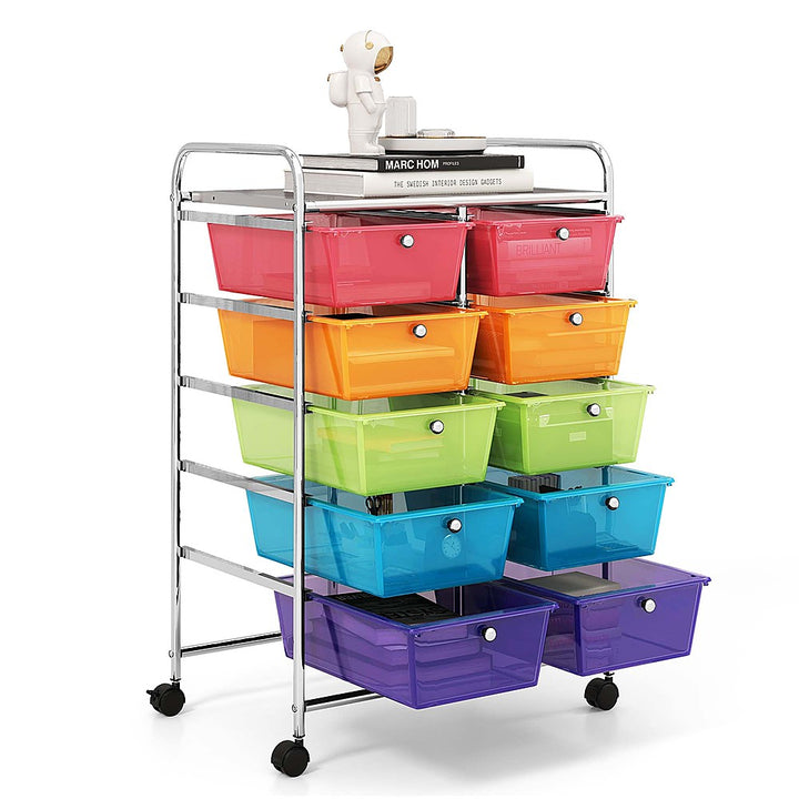 Costway 10-Drawer Storage Cart Utility Rolling Trolley Kitchen Organizer - Rainbow_9