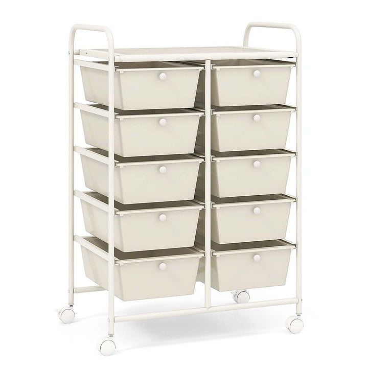 Costway 10-Drawer Storage Cart Utility Rolling Trolley Kitchen Organizer - White_0