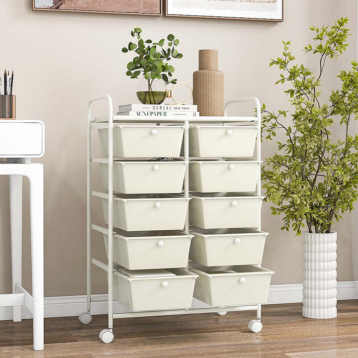 Costway 10-Drawer Storage Cart Utility Rolling Trolley Kitchen Organizer - White_1