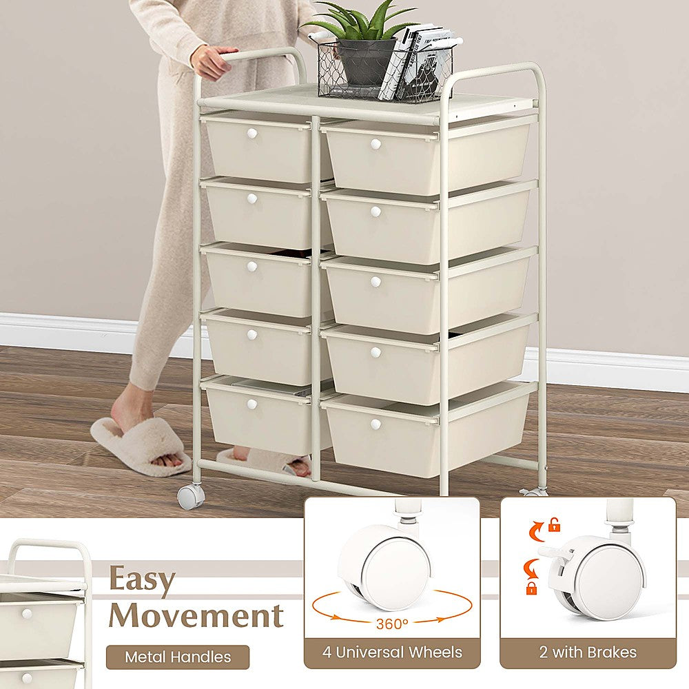 Costway 10-Drawer Storage Cart Utility Rolling Trolley Kitchen Organizer - White_5