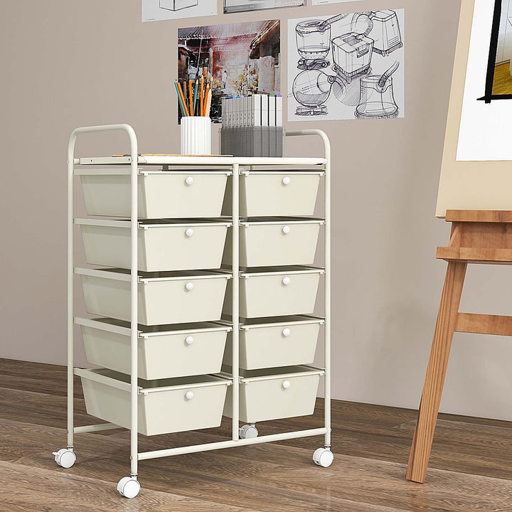 Costway 10-Drawer Storage Cart Utility Rolling Trolley Kitchen Organizer - White_8