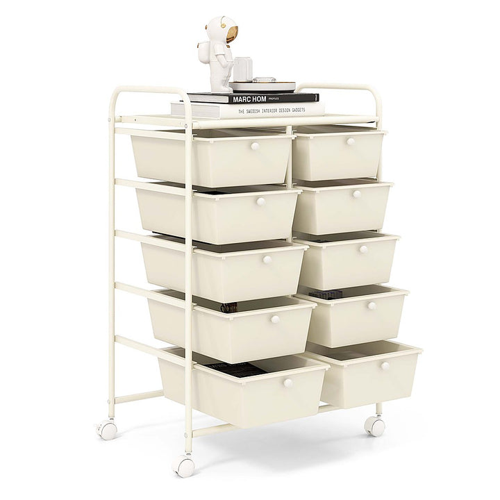 Costway 10-Drawer Storage Cart Utility Rolling Trolley Kitchen Organizer - White_9