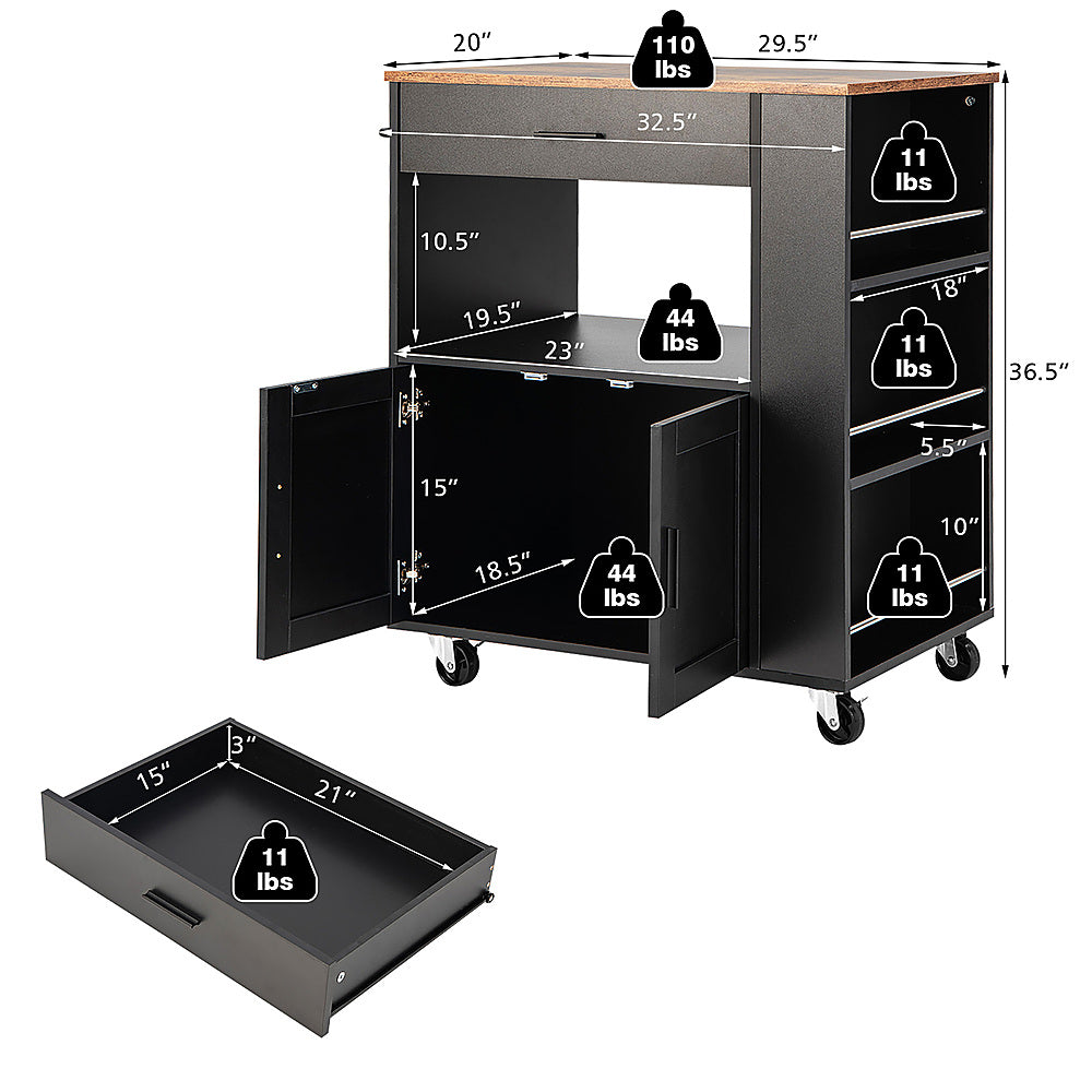 Costway Kitchen Island Cart Rolling Storage Cabinet w/ Drawer & Spice Rack Shelf - Black_3