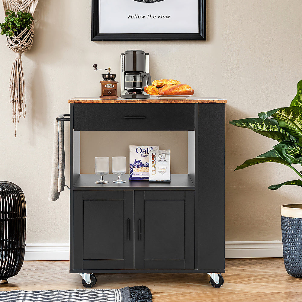 Costway Kitchen Island Cart Rolling Storage Cabinet w/ Drawer & Spice Rack Shelf - Black_4