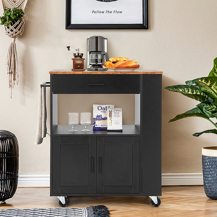 Costway Kitchen Island Cart Rolling Storage Cabinet w/ Drawer & Spice Rack Shelf - Black_4