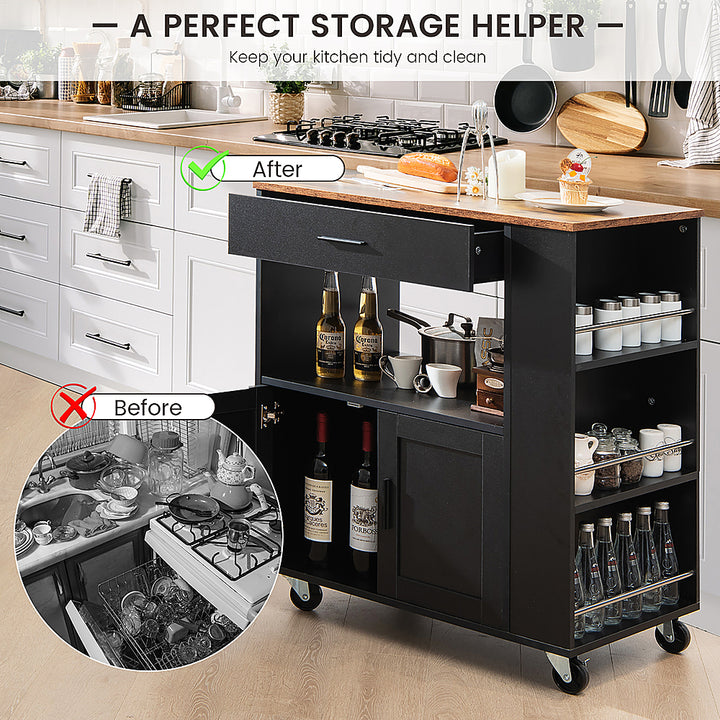 Costway Kitchen Island Cart Rolling Storage Cabinet w/ Drawer & Spice Rack Shelf - Black_5