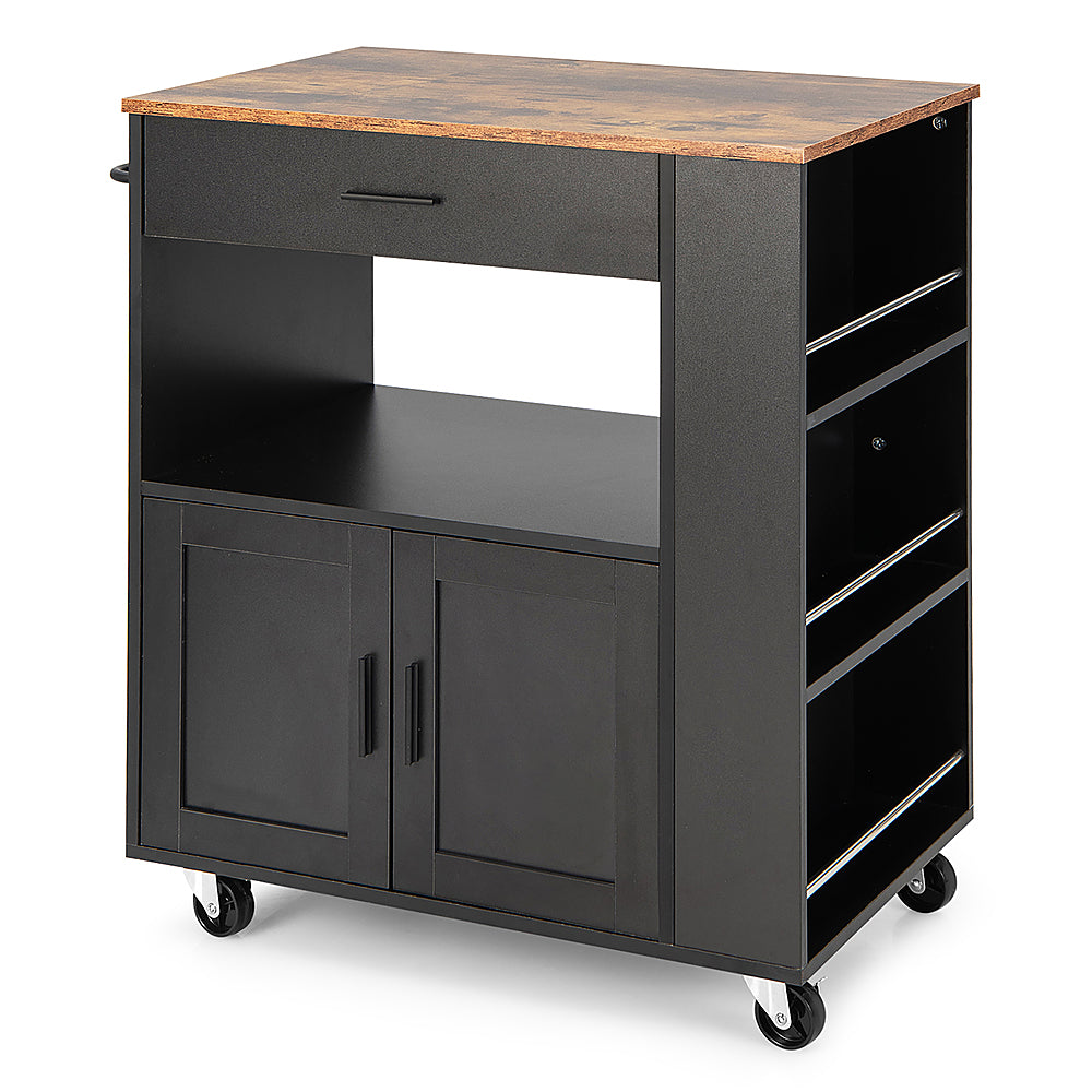 Costway Kitchen Island Cart Rolling Storage Cabinet w/ Drawer & Spice Rack Shelf - Black_9