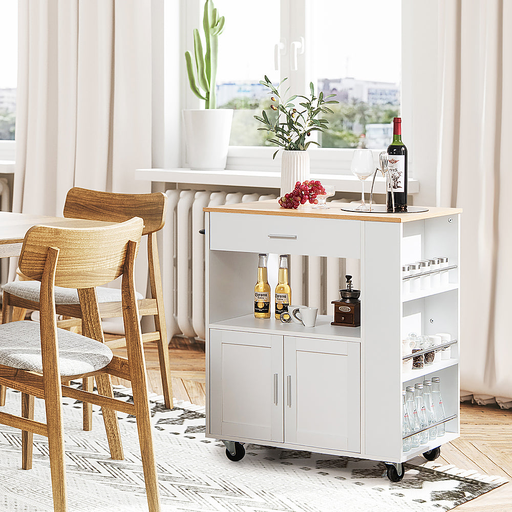 Costway Kitchen Island Cart Rolling Storage Cabinet w/ Drawer & Spice Rack Shelf - White_2