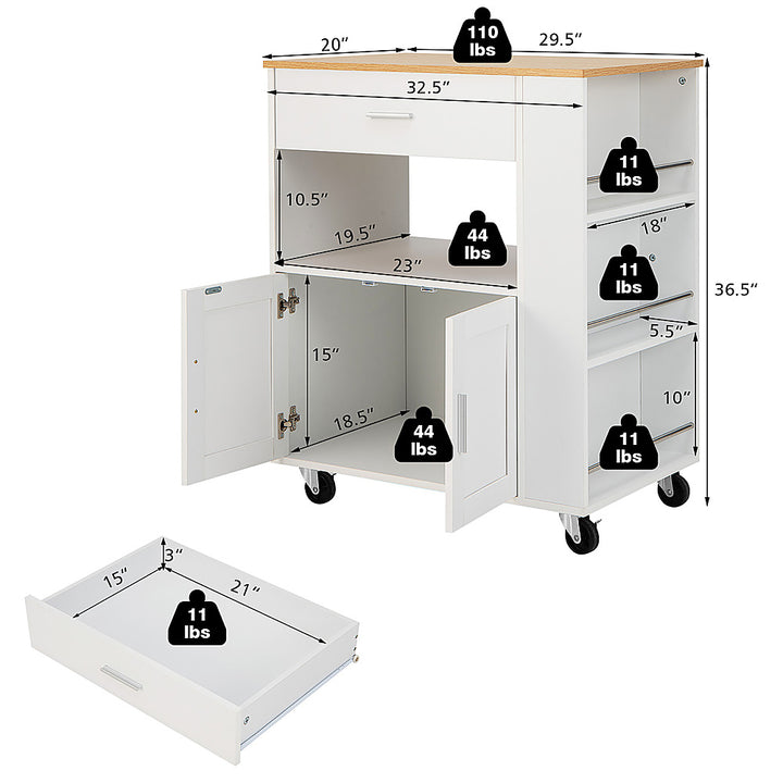 Costway Kitchen Island Cart Rolling Storage Cabinet w/ Drawer & Spice Rack Shelf - White_3