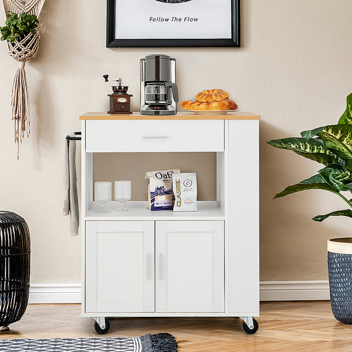 Costway Kitchen Island Cart Rolling Storage Cabinet w/ Drawer & Spice Rack Shelf - White_4