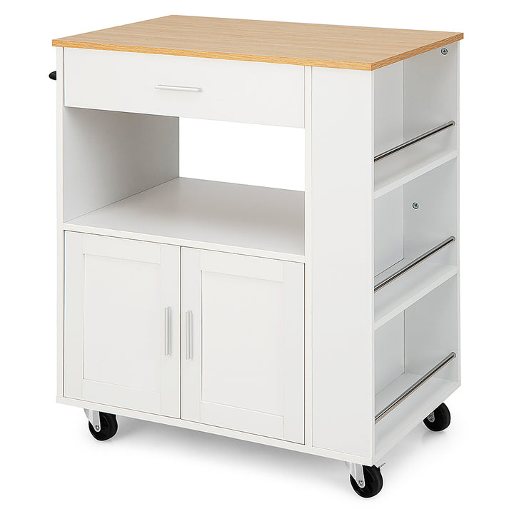 Costway Kitchen Island Cart Rolling Storage Cabinet w/ Drawer & Spice Rack Shelf - White_9