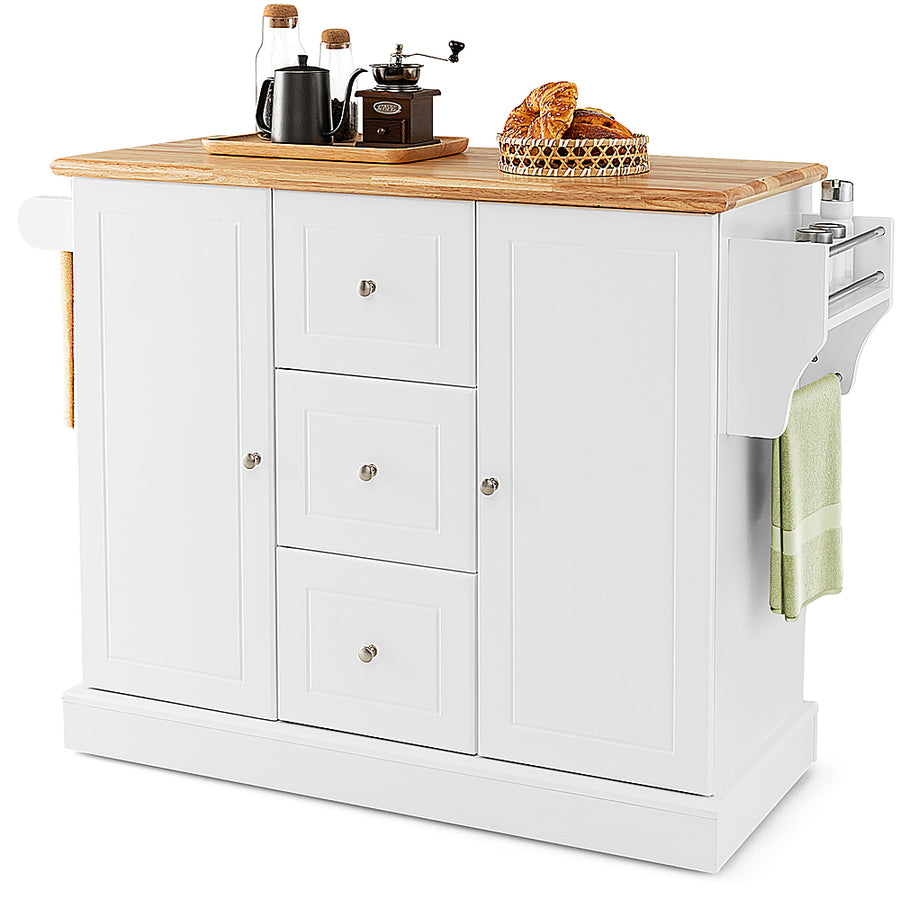 Costway Kitchen Island on Wheels Rolling Utility Cart Drawers Cabinets Spice Rack - White_0