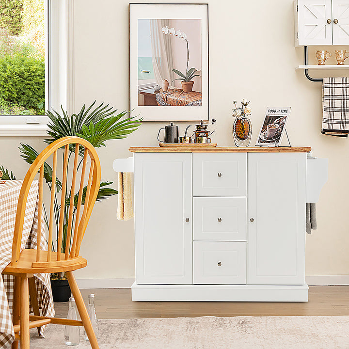 Costway Kitchen Island on Wheels Rolling Utility Cart Drawers Cabinets Spice Rack - White_3