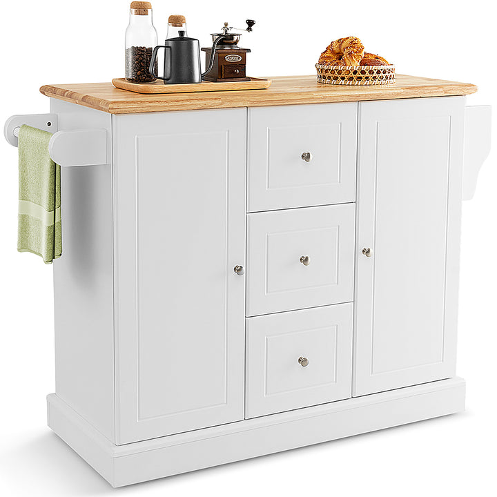 Costway Kitchen Island on Wheels Rolling Utility Cart Drawers Cabinets Spice Rack - White_10