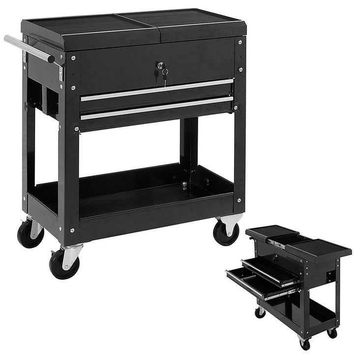 Costway Rolling Mechanics Tool Cart Slide Top Utility Storage Cabinet Organizer 2 Drawer - Black_0