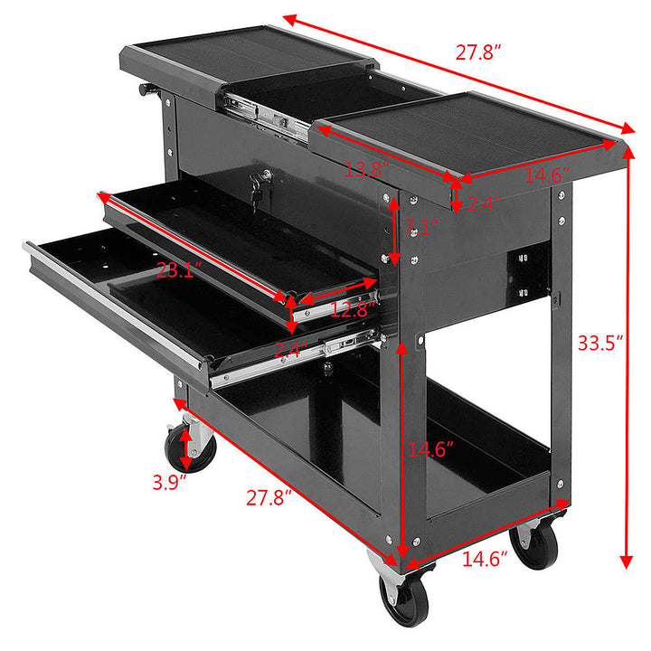 Costway Rolling Mechanics Tool Cart Slide Top Utility Storage Cabinet Organizer 2 Drawer - Black_1