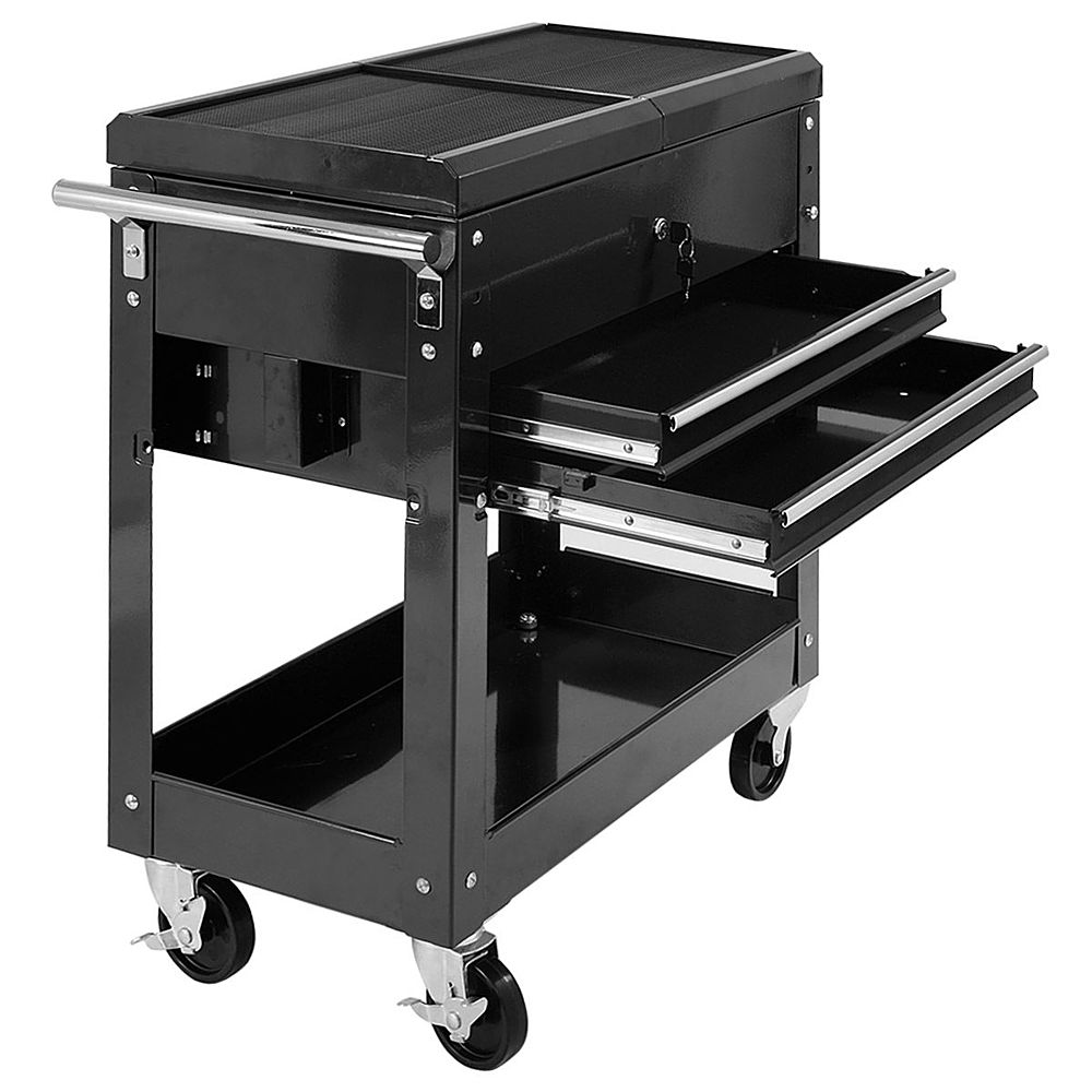 Costway Rolling Mechanics Tool Cart Slide Top Utility Storage Cabinet Organizer 2 Drawer - Black_3