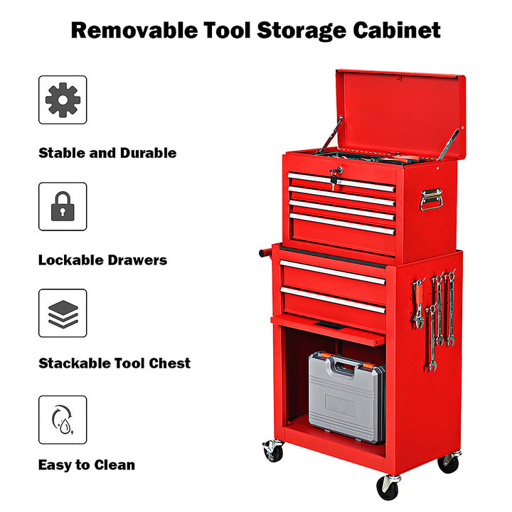 Costway 2 in 1 Rolling Cabinet Storage Chest Box Organizer w/ 6 Drawers - Red_3