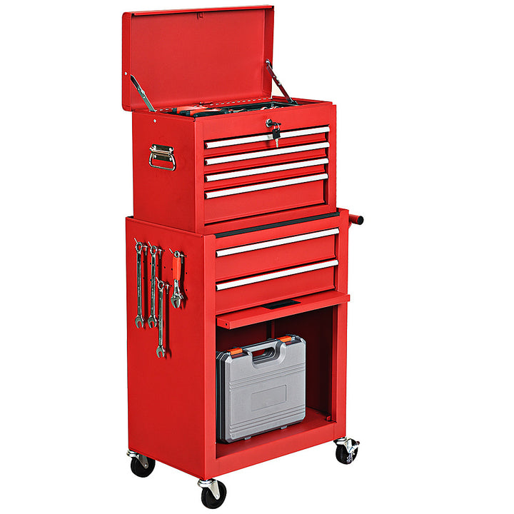 Costway 2 in 1 Rolling Cabinet Storage Chest Box Organizer w/ 6 Drawers - Red_6