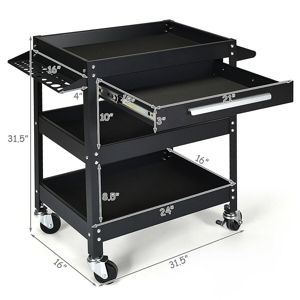 Costway Three Tray Rolling Tool Cart Mechanic Cabinet Storage ToolBox Organizer w/Drawer - Black_1