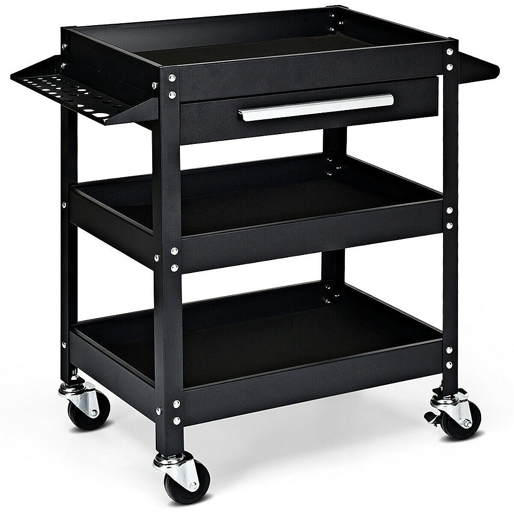 Costway Three Tray Rolling Tool Cart Mechanic Cabinet Storage ToolBox Organizer w/Drawer - Black_7