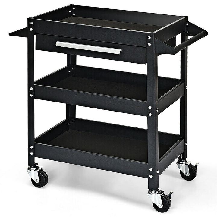 Costway Three Tray Rolling Tool Cart Mechanic Cabinet Storage ToolBox Organizer w/Drawer - Black_8