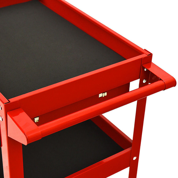 Costway - Three Tray Rolling Tool Cart Mechanic Cabinet Storage ToolBox Organizer w/Drawer - Red_9