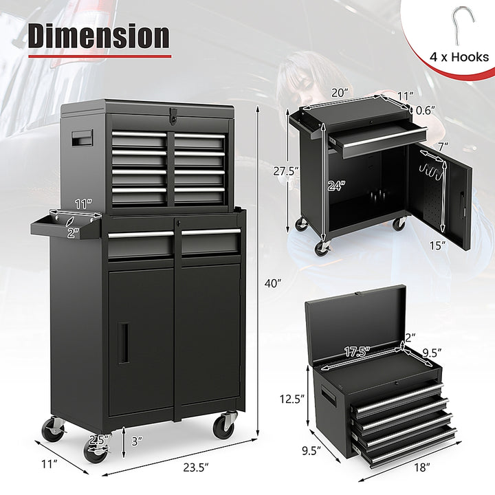 Costway 5-Drawer Rolling Tool Chest Cabinet Metal Tool Storage Box Lockable with Wheels - Black_2