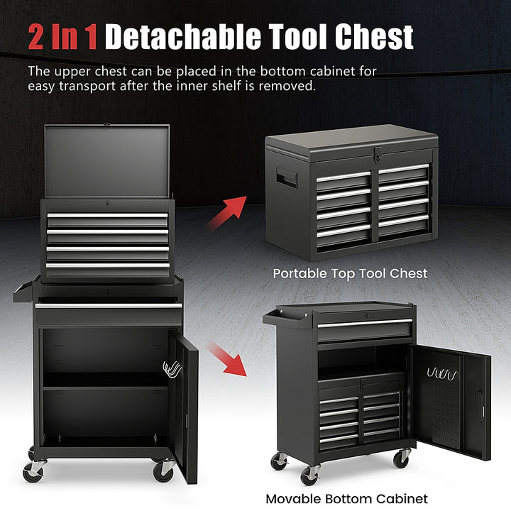 Costway 5-Drawer Rolling Tool Chest Cabinet Metal Tool Storage Box Lockable with Wheels - Black_5