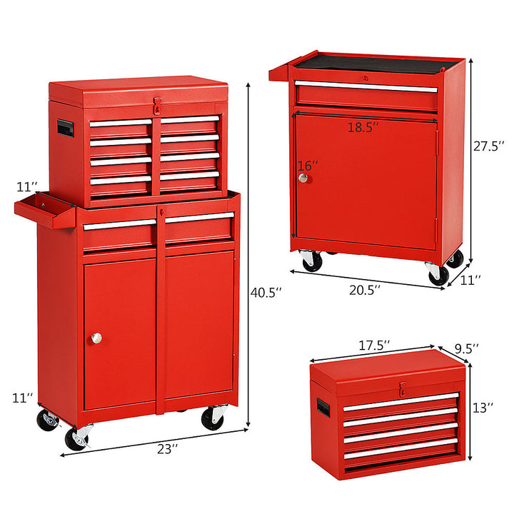 Costway 2 in 1 Tool Chest & Cabinet with 5 Sliding Drawers Rolling Garage Organizer - Red_2