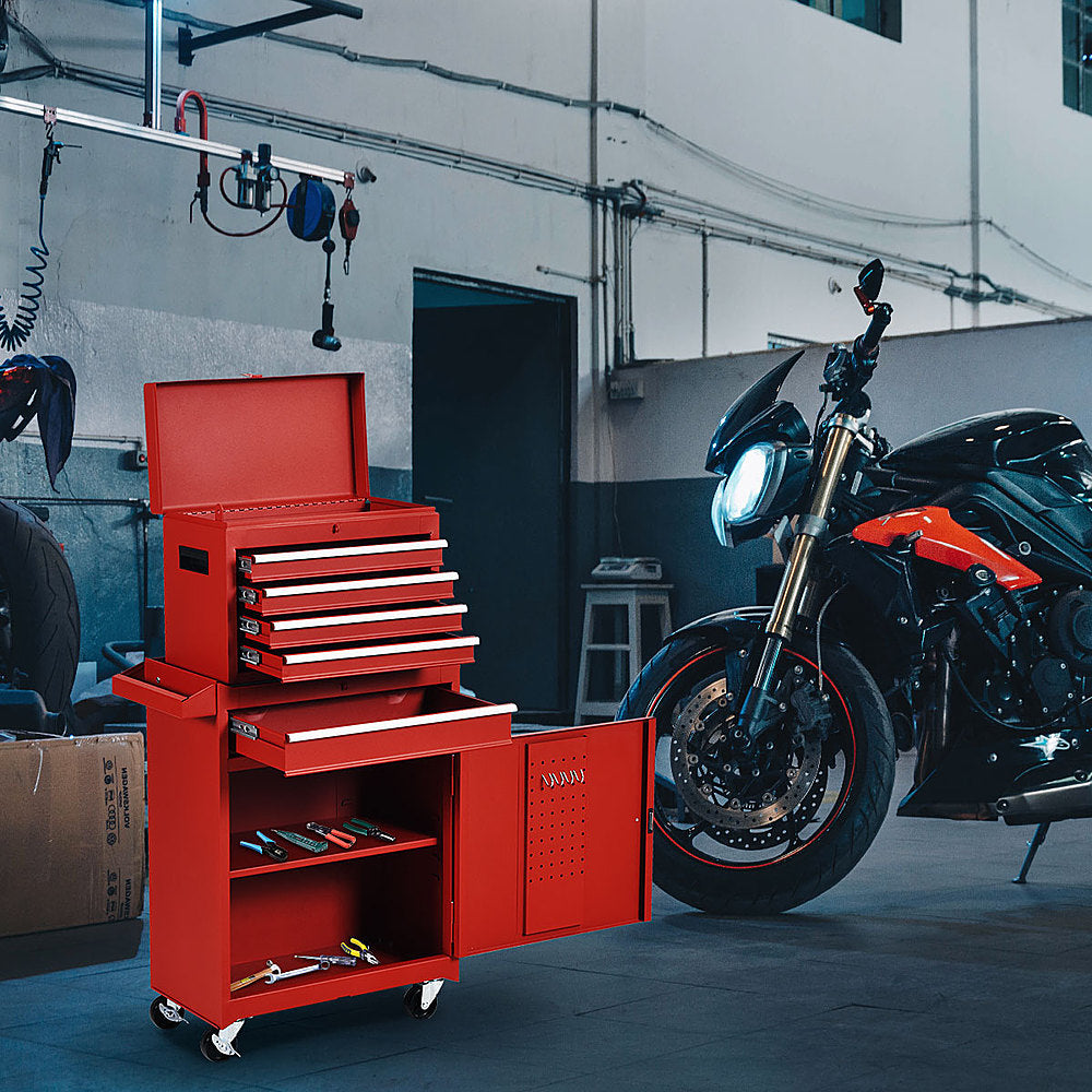 Costway 2 in 1 Tool Chest & Cabinet with 5 Sliding Drawers Rolling Garage Organizer - Red_3