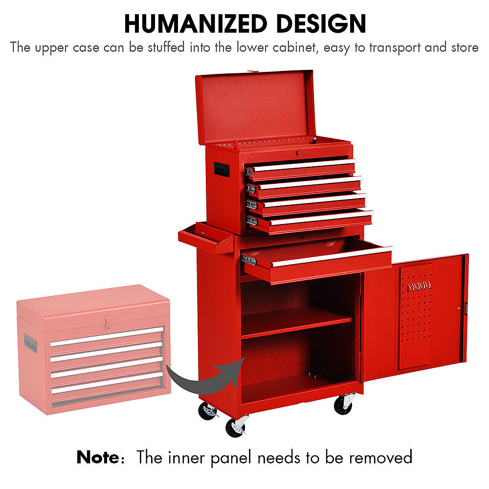 Costway 2 in 1 Tool Chest & Cabinet with 5 Sliding Drawers Rolling Garage Organizer - Red_7