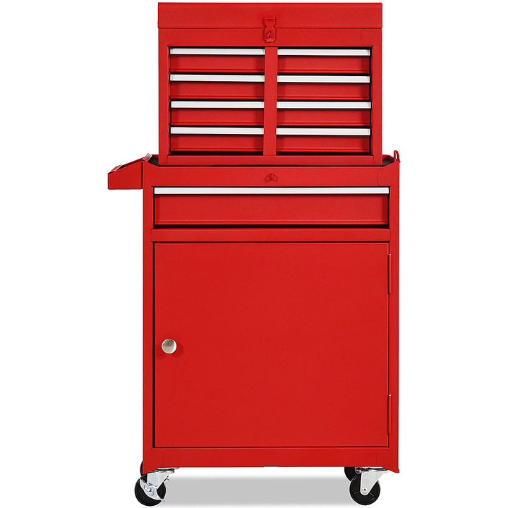 Costway 2 in 1 Tool Chest & Cabinet with 5 Sliding Drawers Rolling Garage Organizer - Red_9