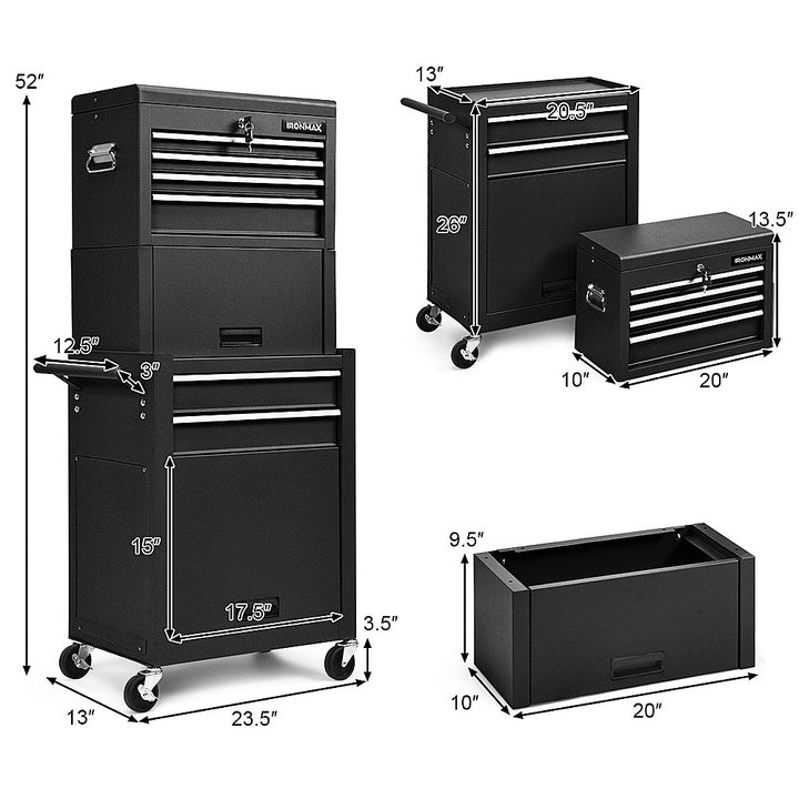 Costway High Capacity 6-Drawer Rolling Tool Chest Storage Cabinet Toolbox Combo w/ Riser - Black_2