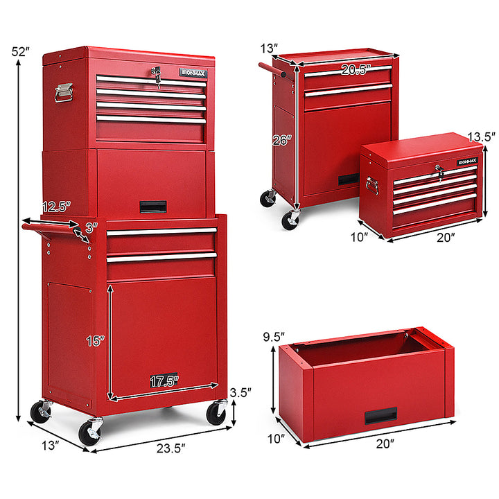 Costway 6-Drawer Rolling Tool Chest Storage Cabinet w/Riser - Red_2