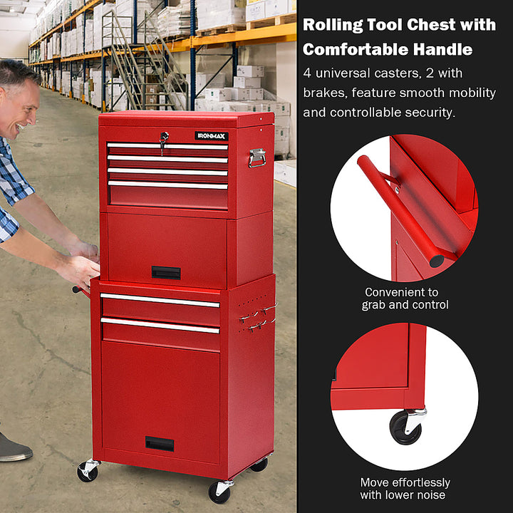 Costway 6-Drawer Rolling Tool Chest Storage Cabinet w/Riser - Red_5